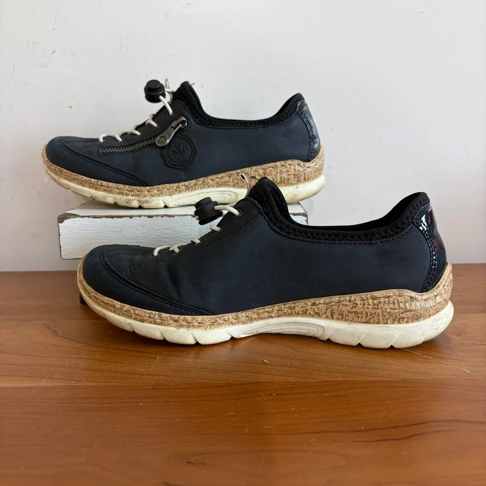 Rieker Antistress Navy Blue Bungee Zip Walking Shoes Sneakers Womens 38
